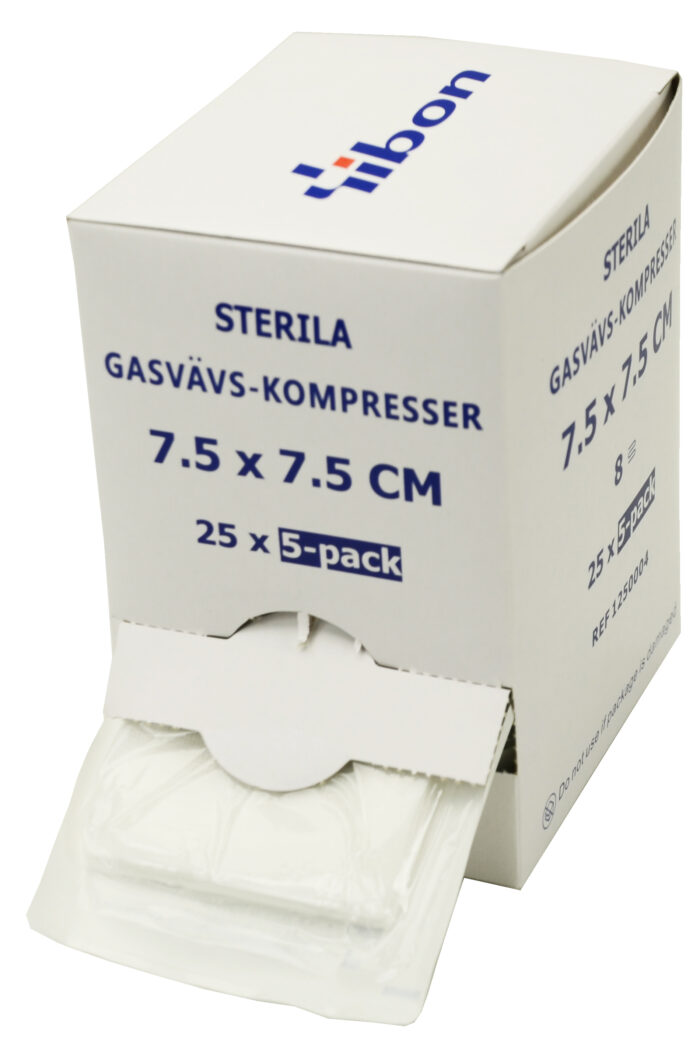 Kompress gasväv 8-lagers 5-pack 7,5x7,5cm / Steril